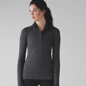 Lululemon Think Fast Pullover Heathered Herringbone Heathered Black & Black